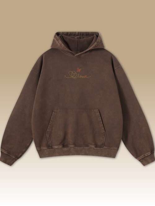 Bluza oversize z kapturem Haft LOVE z motylem